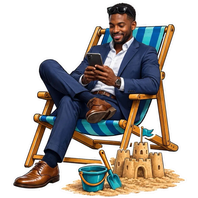 Business illustration — man with umbrella amid organic shapes